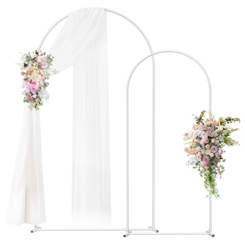 Wedding Arch Backdrop Stand Set of 2 (7.3FT & 6FT), Metal Balloon Arch Frame for Ceremony, Baby Shower, Birthday, Graduation, Indoor Outdoor Party Decoration White