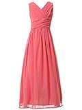 Happy Rose Flower Girl's Dress Party Dresses Juniors Long Bridesmaid Dress Coral 16