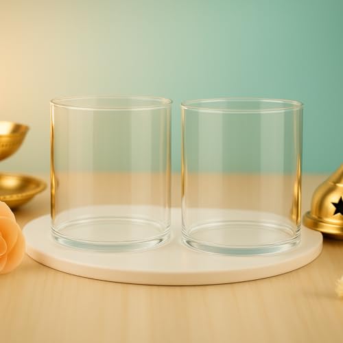 Image of Diya Glass Cover Set of 2, Heat-Resistant Borosilicate Glass,Height 3 inch Width 3 inch, Transparent Dome for Puja & Festive Decor