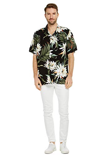 Matchable Couple Hawaiian Luau Shirt or Wrap Skirt in Wispy Cereus Black4