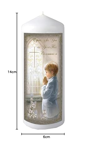 Pillar Candle First Holy Communion in Organza Bag Keepsake Gift 48 hrs Burn Time - Boy 5208, White, 6 cm - Image 3
