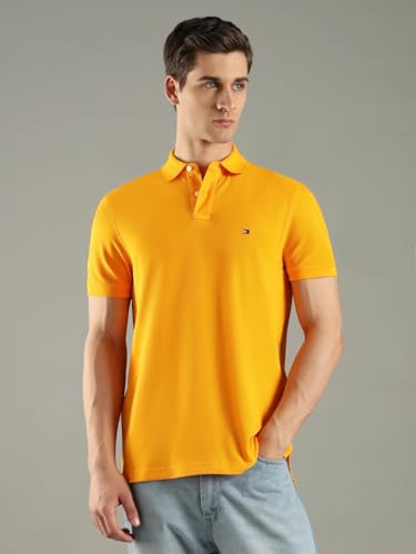 Image of Tommy Hilfiger Solid Regular fit Cotton Polo t-Shirt