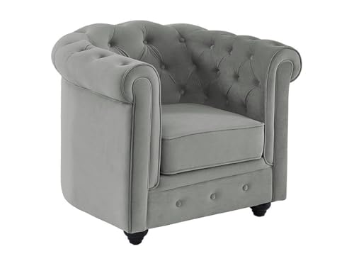 Vente-unique - Fauteuil Chesterfield - Velours Gris Clair