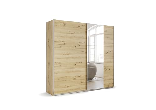 Rauch Möbel Kronach Schwebetürenschrank Schrank Kleiderschrank Eiche Artisan, Holz, mit Spiegel, 2-türig, Inklusive 2 Kleiderstangen, 2 Einlegeböden, BxHxT 218x210x59 cm