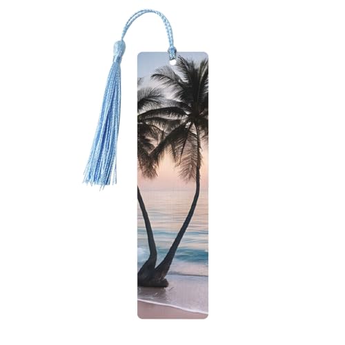 1pcssunrise Tropical Palm Tree Island Print Wooden Bookmark Colorful Tassels Daily Office Use 1.2x4.6in,for Men Women Book Lovers, for Graduation Party Decor -  MINDBBDFJ