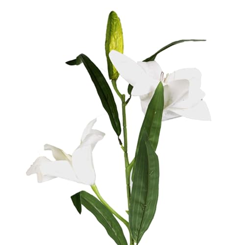 Image of Enhance Your Space with Artificial Leaf Decor Foliage for Stunning Interiors Decorative Items for Home;Office; Room; Living Room; Table; (Without Vase) (Pack of 2, White Lily)