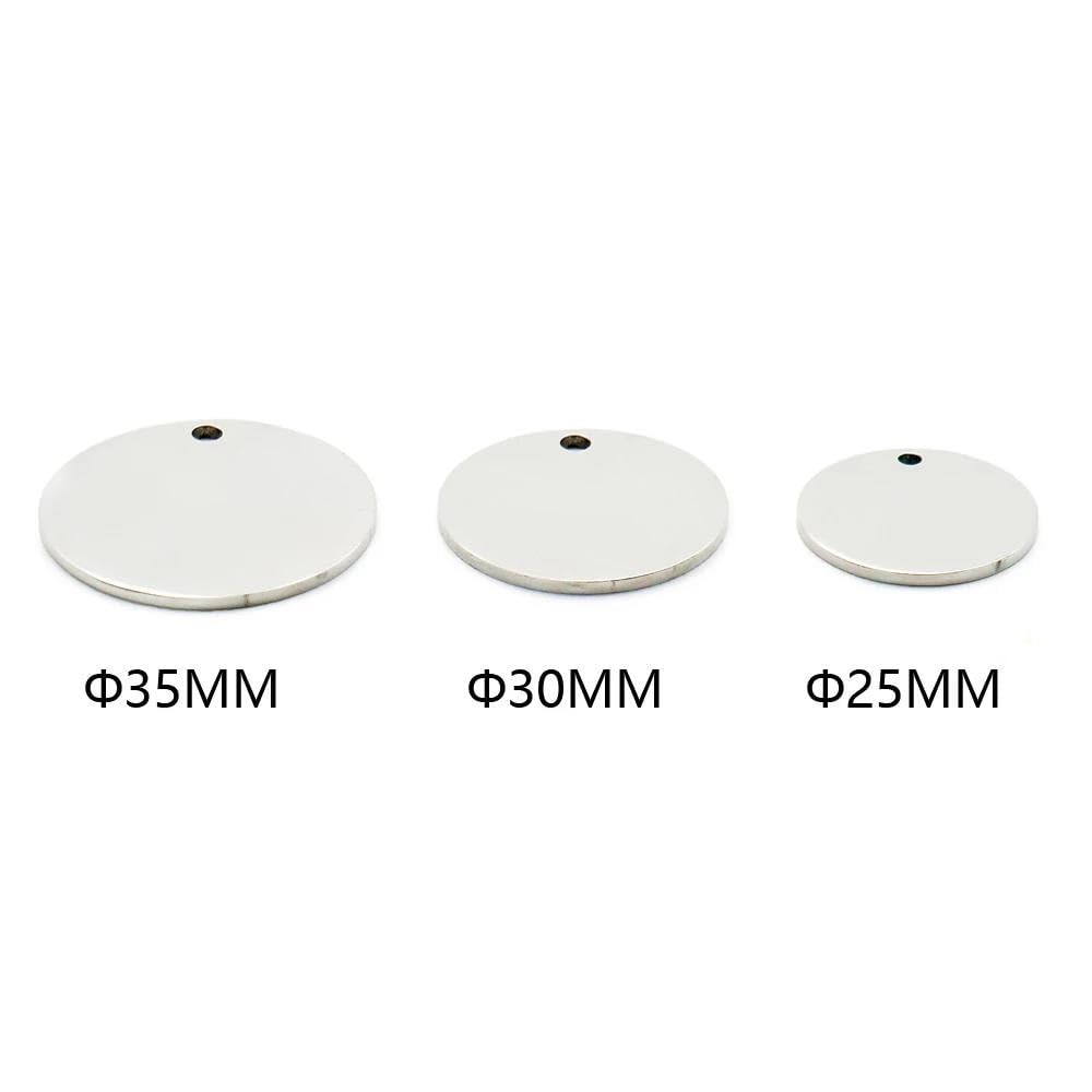 Wholesale Lot de 100 pendentifs ronds vierges en acier inoxydable pour animal domestique, plaque d'identification pour animal domestique, bleu, 35 mm