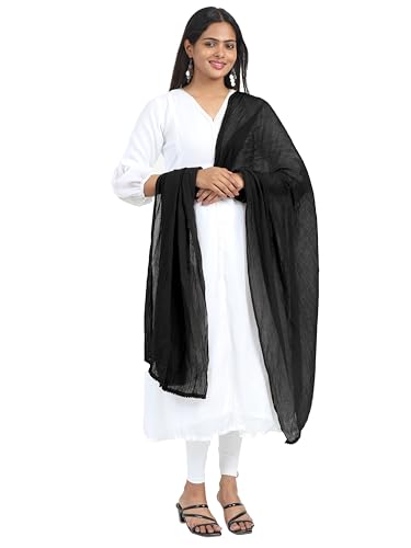 Image of Miraan Solid Pure Cotton Dupatta with Pom Pom Border, 2.25 meters length (DUPCOTTON)