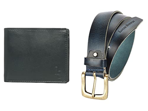LOUIS STITCH Men’s Luxury Combo Wallet and Belt for Men Genuine Leather Belt and Wallet Combo for Men (Black Brown)