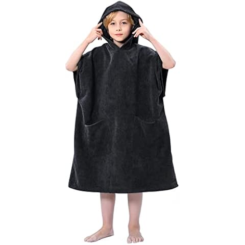 Tuopuda Bademantel Kinder mit Kapuze Surfponcho Teenager Mädchen Jungen 2 Taschen Morgenmantel Unisex Strandponcho Poncho Badeponcho Strandtuch Handtuch Cape Frottee Badetuch Kapuzenpullover Cover