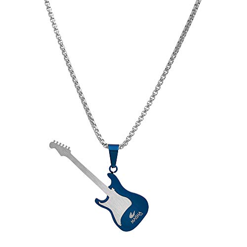 Men's Stainless Steel Rock Electric Guitar Bass Pendant Necklace with 24" 3mm Rolo Chain3