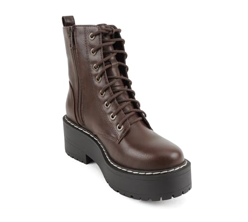 Soda FLING Women Chunky Lug Sole Lace up Fashion Combat Ankle Boot w/Side Zipper4