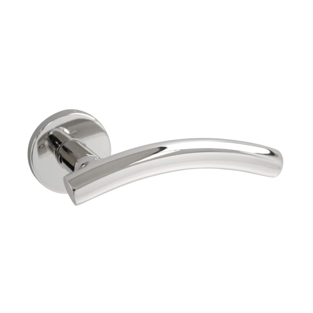 Vibe Kurva Lever on Rose Door Handle in Polished Stainless Steel for Internal Doors