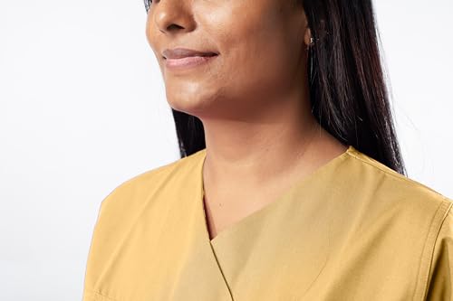 Image of Uniform Craft Women's 4 Pocket Scrub Suit Set | Medical Uniform | Cross V-Neck Poly Cotton | Short Sleeve Hospital Wear | Ideal for Doctors & Nurses (Mustard, 3XL)