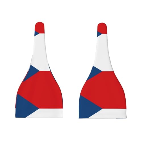 Flag of The Czech Republic Print Newborn Baby Hat, Soft Top Knotted Beanie Cap, Cute Infant Headwear for 0-6 Months Welcome Party Black3