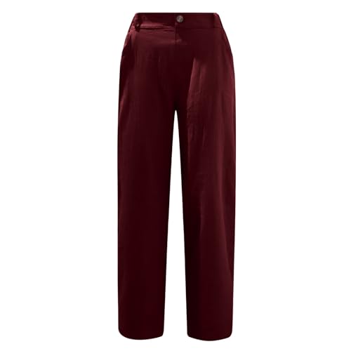Womens Capris for Summer Dressy Fitted Capri Pants Cotton Linen Casual Pants 2024 Trendy Beach Vacation Outfits Womens Cargo Pants with Pockets Wine XL4