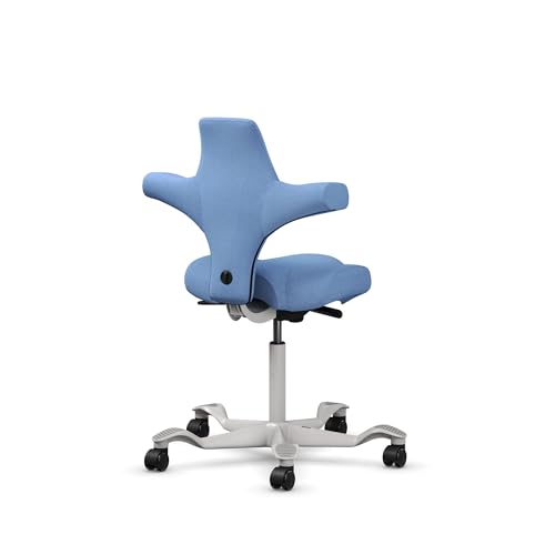 Image of HAG Capisco Sit to Stand Chair-Silver Frame-Upholstered Light Blue Washed