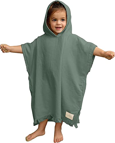 Image of WILLOW + SIM Hooded Towel for Babies and Toddlers - Oversized Poncho Toddler Towel, Beach Towels w/Pockets, Fast-Drying Bath Towel with Hood for Boys & Girls Ages 18 months - 3 years (Lily Pad)