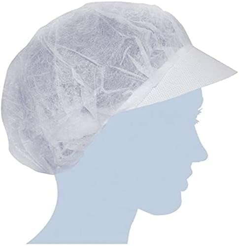 AJSIA Lot De 100 Chapeaux De Cuisine Avec Visière En TNT, Bonnet De Travail Pour Cheveux De Cuisine, Blanc