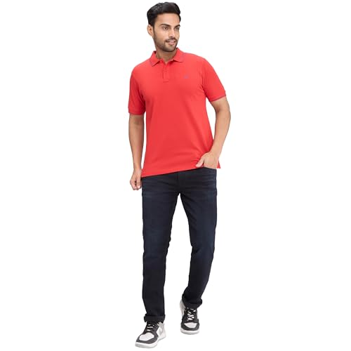 Image of Raymond Men's Modern Fit Solid Pattern Pure Cotton Polo Neck Half Sleeve Casual T-Shirt