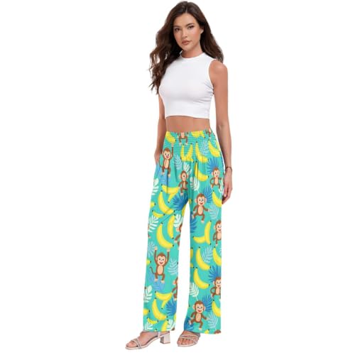 Pantalon palazzos doux Monkey Banana vêtement fluide décontracté pour femme moderne