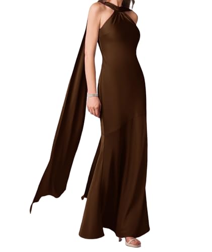 Women's Stretch Satin Halter Bridesmaid Dresses with Slit Mermaid Long Formal Evening Prom Gowns