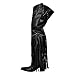 richealnini Women's Thigh High Boots with Tassels Western Cowboy Boots Zip Up Wide Calf Sock Booties Long Shaft Almond Toe Block Heels Rivets Punk Riding Combat Motocycle Cowgirl Boots Black Size 12