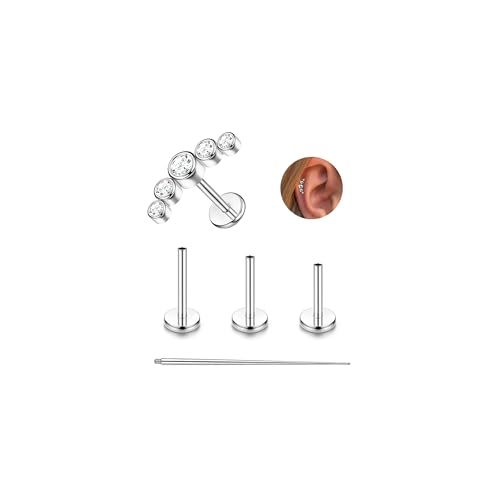 YADOCA 3Pcs G23 Titanium Helix Piercing Jewellery Cartilage Earrings Internally Threaded Flat Back Ear Piercing Labret Conch Piercing Hypoallergenic Helix Earrings Silver Tragus Piercing Jewellery YADOCA 3Pcs G23 Titanium Helix Piercing Jewellery Cartilage Earrings Internally Threaded Flat Back Ear Piercing Labret Conch Piercing Hypoallergenic Helix Earrings Silver Tragus Piercing Jewellery