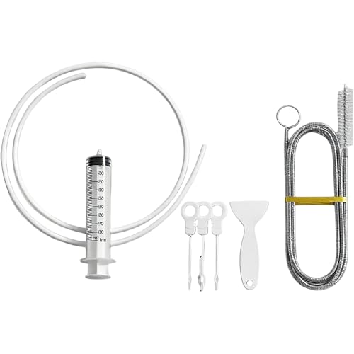 MUAECH 7-Piece Refrigerator Drain Hole Cleaner Kit, 60in Flexible Fridge Drain Cleaning Brush & Hose Set with Syringe, Plungers and Shovel for Unclogging Fridge Water Line & Dispenser