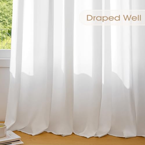 White Sheer Curtains 84 Inches Long for Bedroom, Privacy Sheers, 2 Panels | Window Sheers for Bedroom & Living Room, Non See Through, Pet Friendly, Rod Pocket, Daylight In, Street View Blocked - image 4