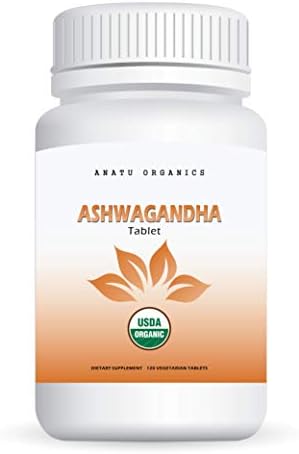 100% Organic Ashwagandha 1460MG for Stress & Anxiety Relief, Mood & Thyroid Support, Adrenal & Immune Health. 120 Vegetarian Tablets.