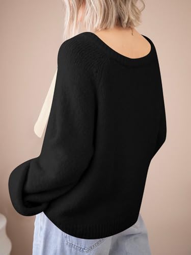 Saodimallsu Womens Bow Tie Sweater Crew Neck Long Sleeve Cute Fall Loose Cozy Knit Pullover Sweaters3