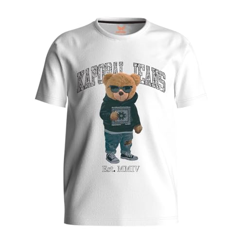 Kaporal, Tee Shirt Manches Courtes, pour Garcon, 100% Coton, Coupe Regular, Col Rond, Couleur White, Taille 16A