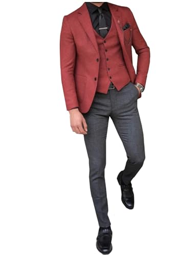 Costume à revers échancré 3 pièces veste gilet pantalon smoking noir pour homme