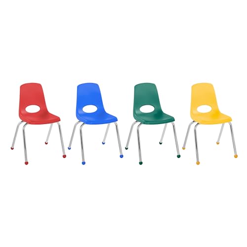 Image of Factory Direct Partners 16 inch School Chairs, Stackable Kids Classroom Chair, Set of 4 Stacking Student Chair with Ball Glides For 4th-6th Grade, Elementary, Middle & After-School, Assorted Colors