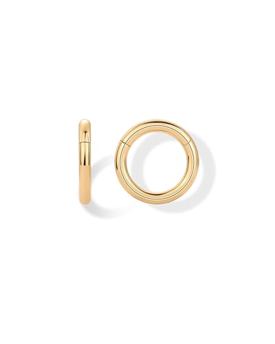 PAVOI 14K Yellow Gold Plated Titanium Clicker Hoop Earrings for Women Men | Hinged Huggie Earring | Cartilage Helix Nose Ring Septum Piercing Jewelry 16 Gauge | 6 mm Diameter | 1.2 mm Thick