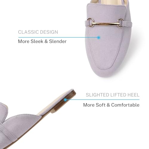 Image of MUSSHOE Gold Buckle Mules for Women - Comfortable Memory Foam Loafers, Classy Slip On Flats for Office Business Casual, Dressy Pointed Toe Shoes