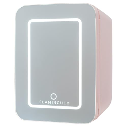 Flamingueo Nevera Pequeña 10L - Mini Nevera Espejo y Luz LED, Nevera 12V/220V, Función Frío y...
