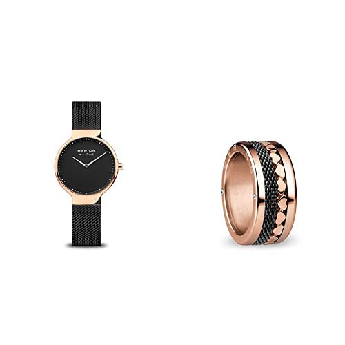 Bague interchangeable Bering Yangtze acier noir et or rose femme
