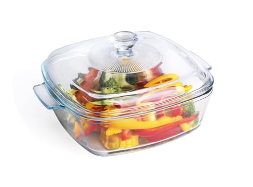 HUSANMP Clear Square Glass Casserole with Lid, Baking Dish with Glass Cover, Casserole for Oven, Freezer and Dishwasher Safe (1.5-Quart Square)