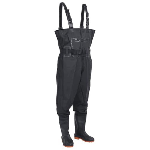Kaloriko Vadeador con botas y cinturón negro de poliéster recubierto de PVC, talla 40, tirantes ajustables, resistentes al agua, para pescadores, cazadores, trabajos al aire libre, cómodos y