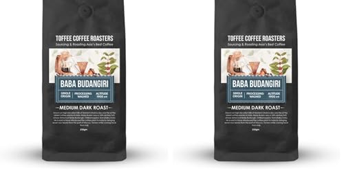 Image of Toffee Coffee Roasters Baba Budangiri - Medium Dark Roast | Whole Beans 250g | 100% Arabica | Specialty Coffee | Freshly Roasted Coffee | Notes: Toasted Nuts, Earthy and Dark Chocolate (Pack of 2)