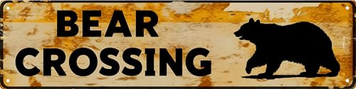 WSUPBPR Funny Metal Sign Decor Bear Crossing Road Signs Warning Sign Outdoors Wall Fence Forest Decor coffee Bar Art 16x4 in