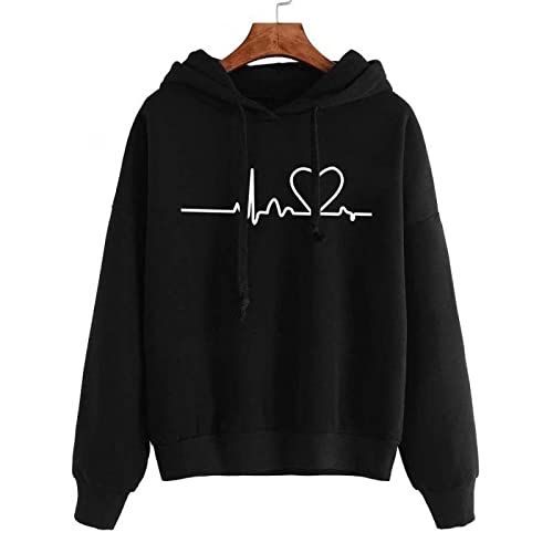 Sudaderas Hombres Con Capuchasudadera Con Capucha Para Mujer, Con Capucha, Con Estampado De Latidos Del Corazón, Jerseys Casuales De Manga Larga, Ropa De Otoño Invierno De Talla Grande,Negro,Metro Cover