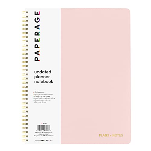 Paperage Undated Planner, Spiral Bound Soft Cover Notebook, Blush, 8.5 X 11; Includes 104 Lined Pages; Undated Daily Planner #TOP26