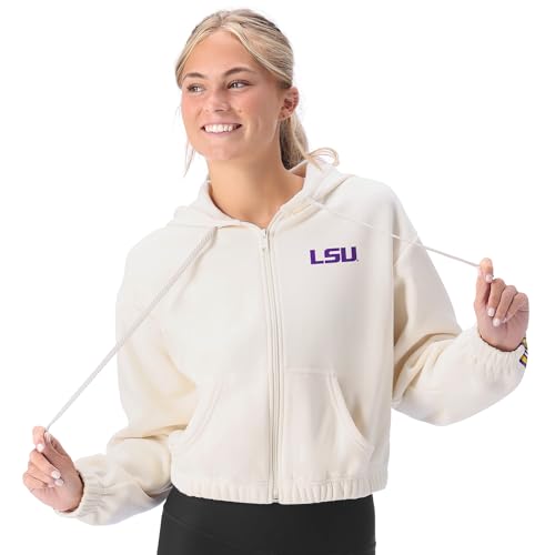 CERTO NCAA LSU Tigers Women's Fleece Zip-Up Hoodie Jacket, Soft Full-Zip Sweatshirt, Warm Athletic Outerwear, Officially Licensed College Apparel, XX-Large Bone by CERTO - Used condition - US$46.95