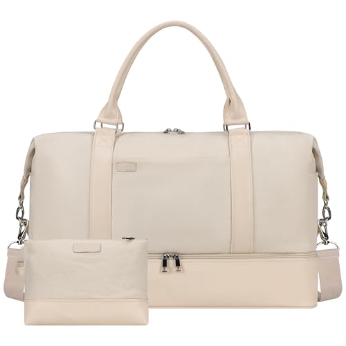 Oeihuivt Weekender Bags for Women - 21 Inch Large Travel Duffel Bag 2-Piece Set with Shoe Compartment, Heavy-Duty Canvas Leather Carry On Overnight Tote