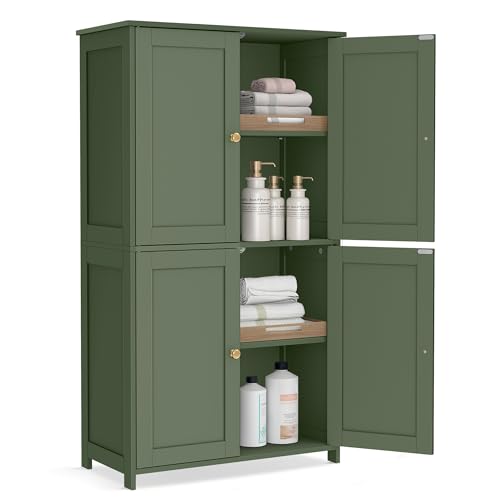 Image of VASAGLE Floor Storage Cabinet, Shaker Cabinet with 2 Adjustable Shelves, 4 Doors, Tall Freestanding Organizer Unit, for Kitchen Bathroom Living Room, Forest Green UBBC553CH01S
