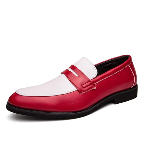 Mocasines de cuero para hombre zapatos de vestir casual y negocios en color White Red