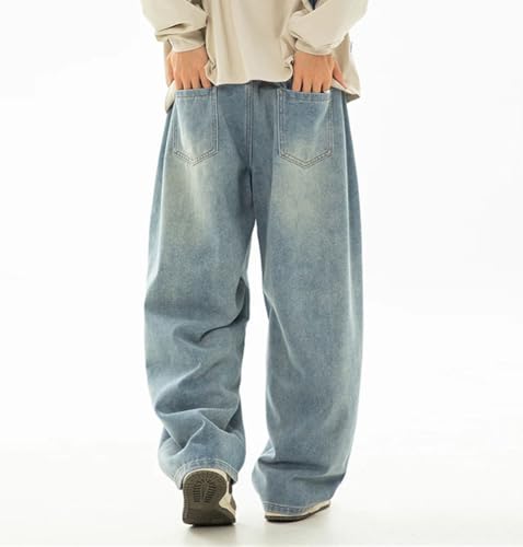 Men’S Retro Oversized Jeans Mid Waist Loose Fit Wide Leg Denim Pants with Button3